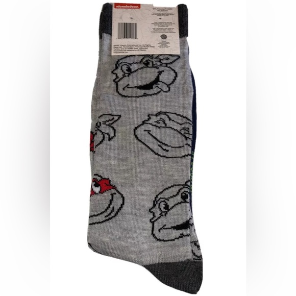 Teenage Mutant Ninja Turtles Crew Socks 2 Pair Men's 6-12 Blue Gray w TMNT Faces - Picture 4 of 11